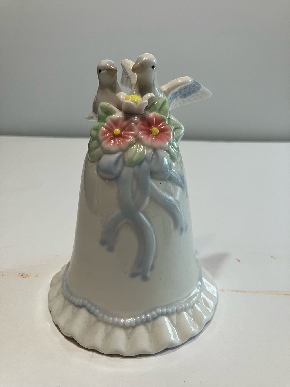 VINTAGE Porcelain BELL By K’s Collection detailed Doves, Flowers & Ribbons